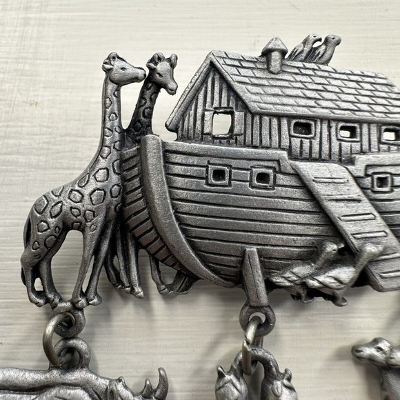 Vintage Noah's Ark by JJ Jonette Jewelry Co.  Animals Pewter Brooch Pin - Picture 2 of 7